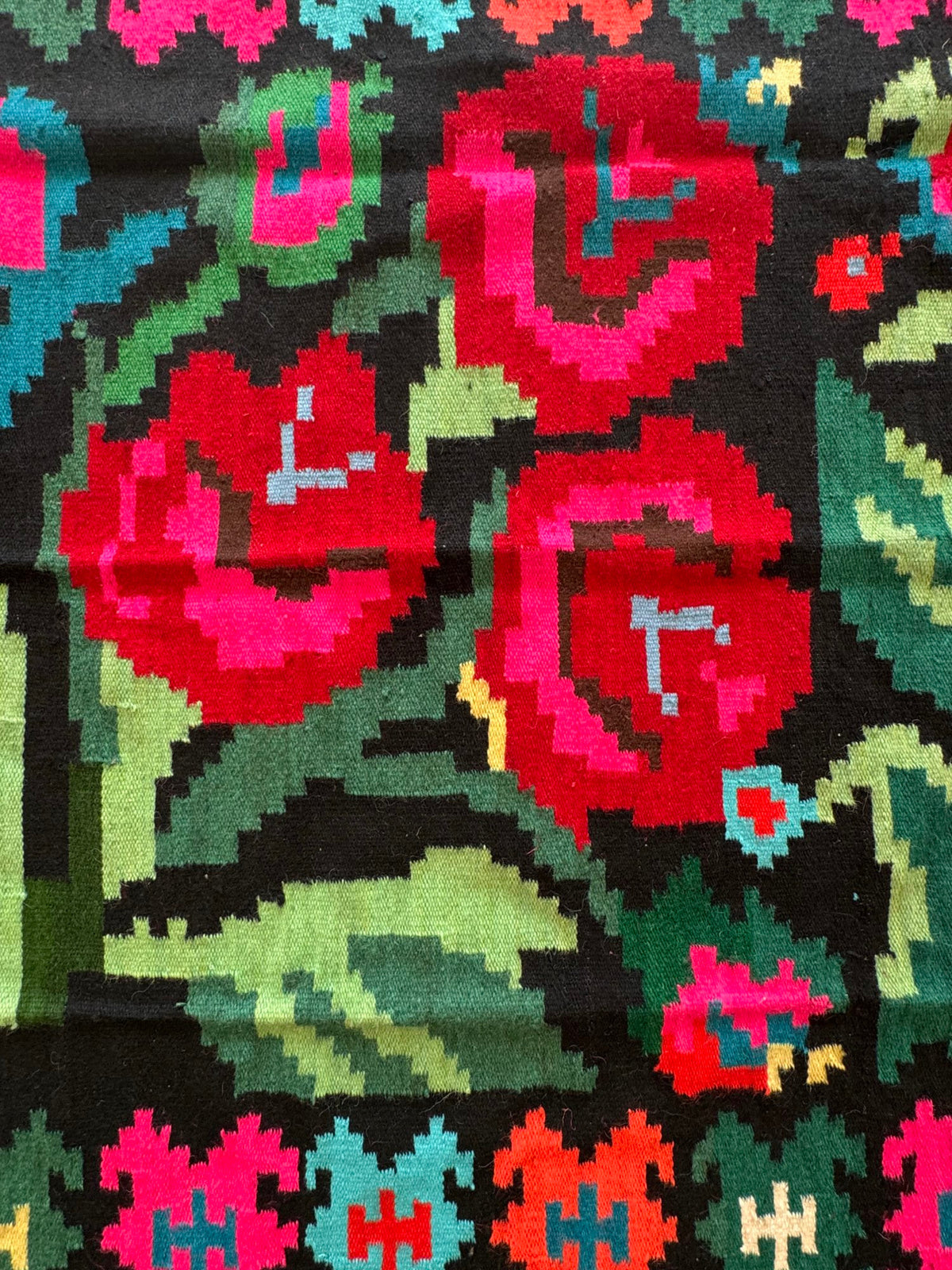 Handwoven Floral Moldavian Wool Runner Rug, 260x115 cm, view 10