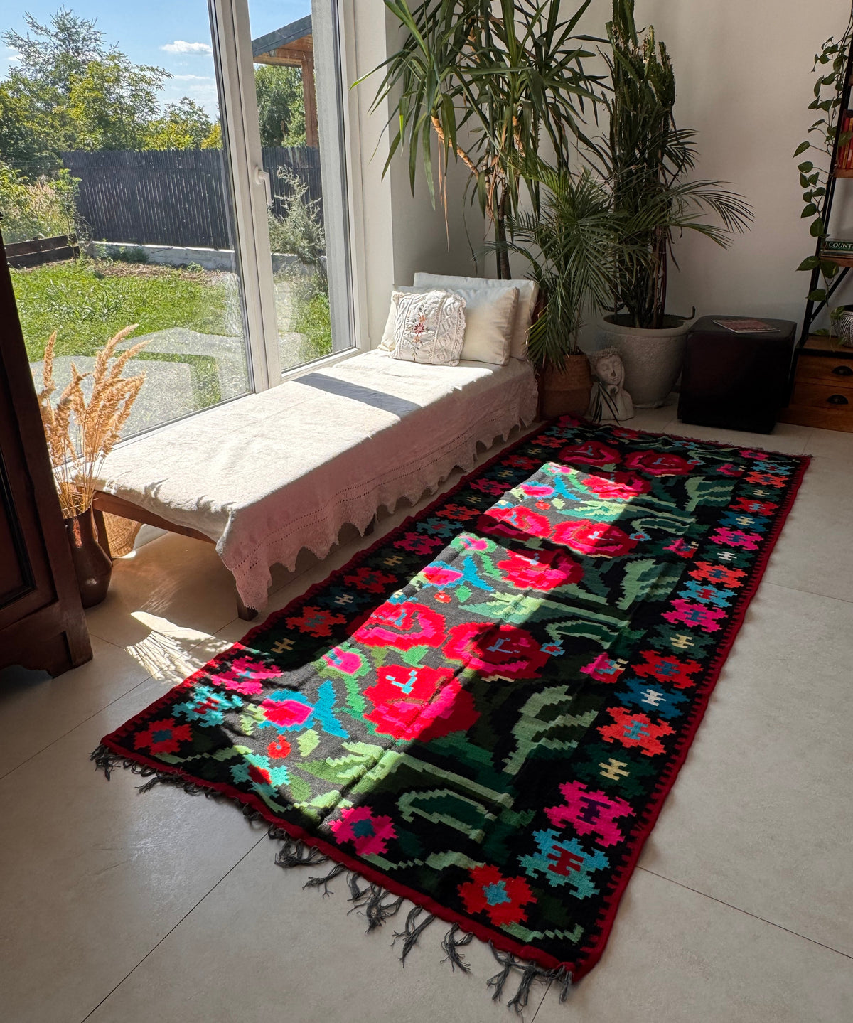 Handwoven Floral Moldavian Wool Runner Rug, 260x115 cm, view 14