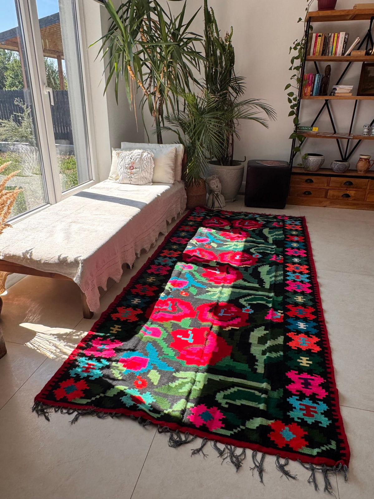 Handwoven Floral Moldavian Wool Runner Rug, 260x115 cm, view 3