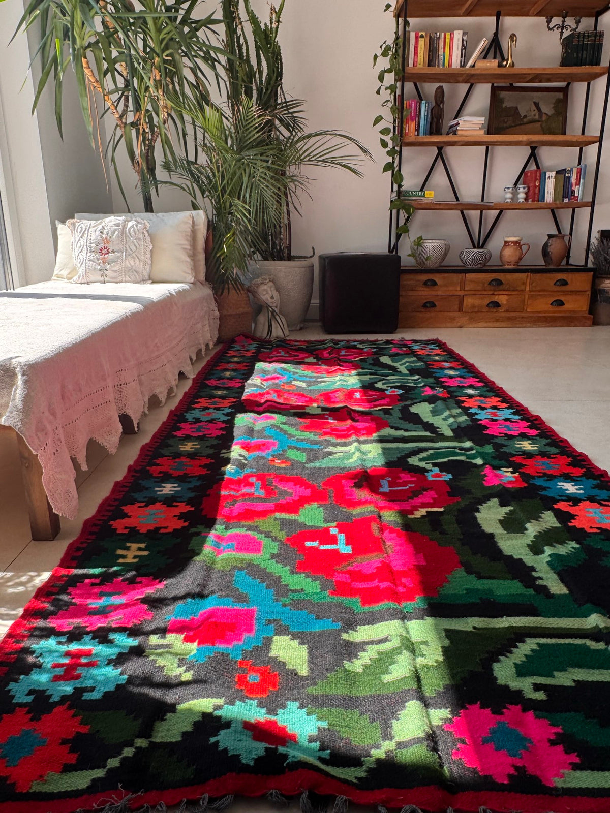 Handwoven Floral Moldavian Wool Runner Rug, 260x115 cm, view 5
