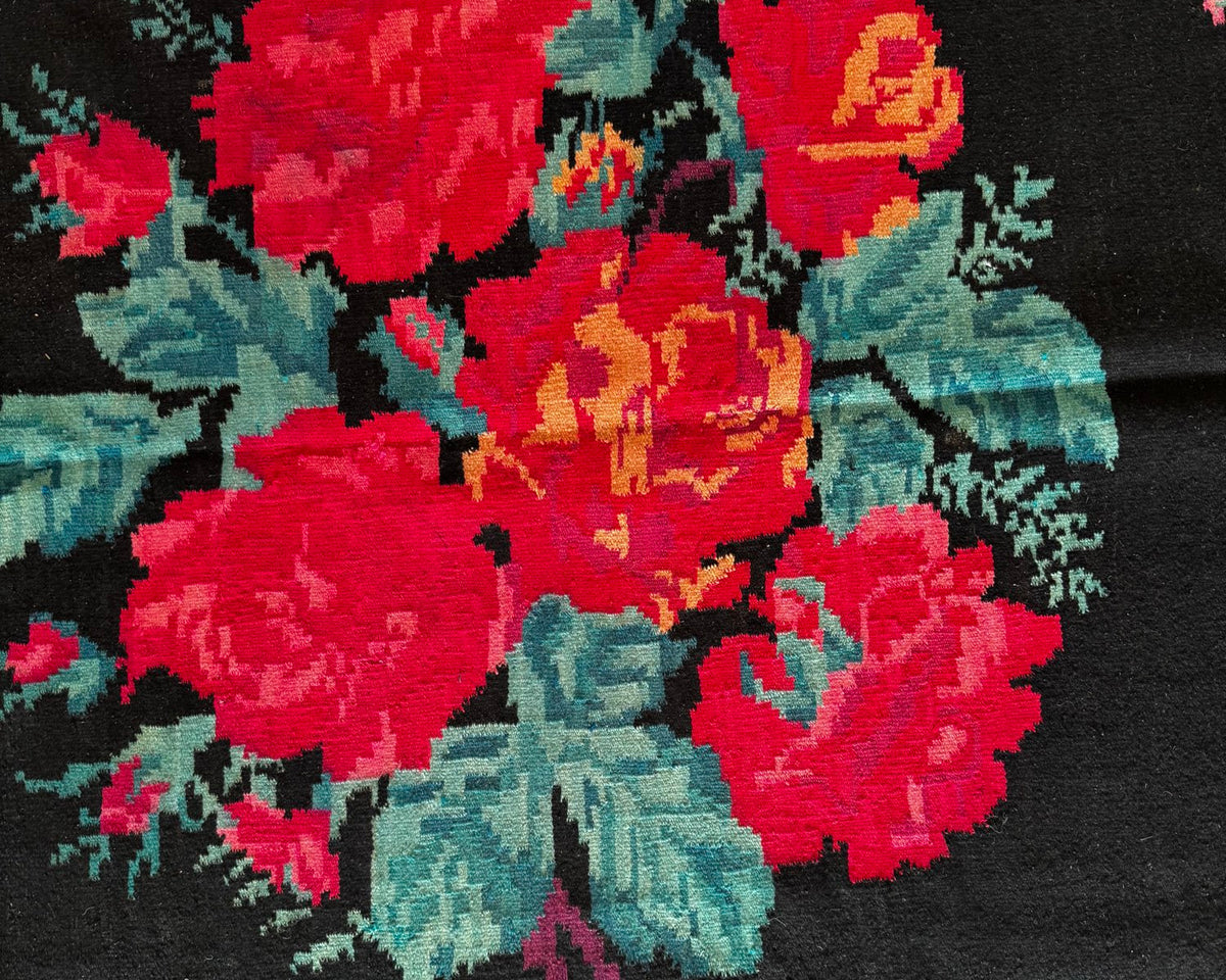 Old Black Floral Bessarabian Wool Rug, 345x187 cm, view 10