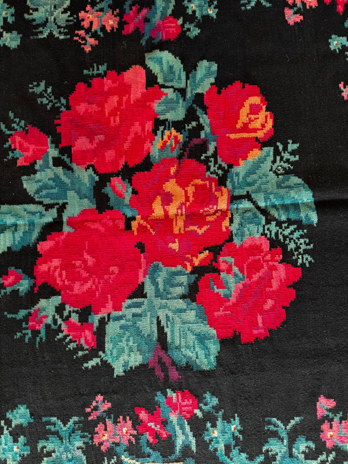 Old Black Floral Bessarabian Wool Rug, 345x187 cm, view 10