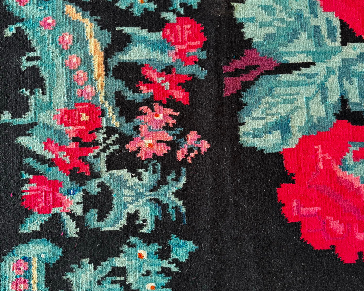 Old Black Floral Bessarabian Wool Rug, 345x187 cm, view 11