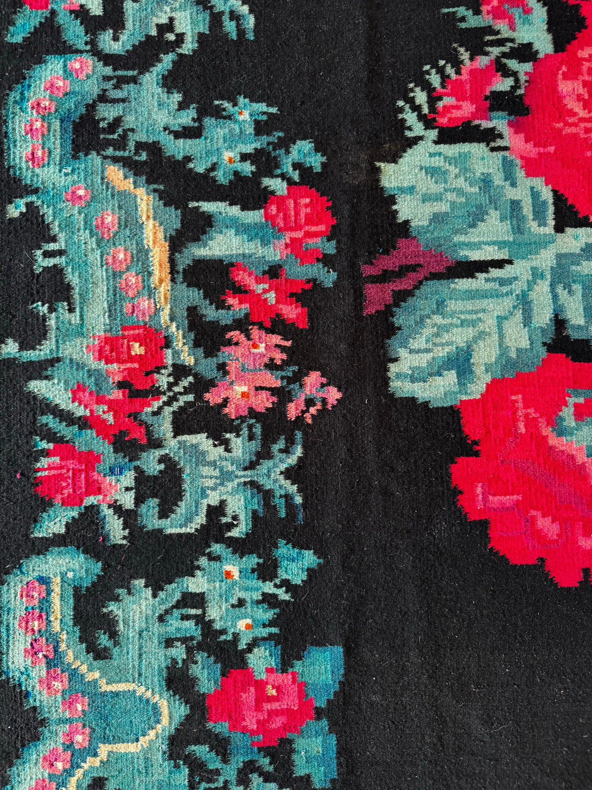 Old Black Floral Bessarabian Wool Rug, 345x187 cm, view 11