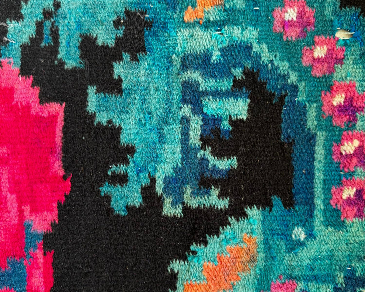 Old Black Floral Bessarabian Wool Rug, 345x187 cm, view 14
