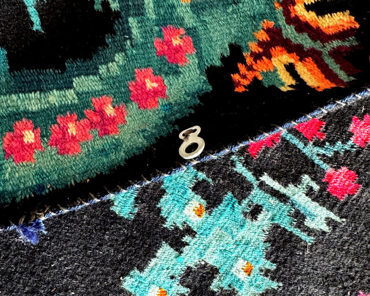 Old Black Floral Bessarabian Wool Rug, 345x187 cm, view 15