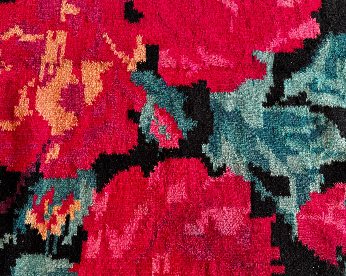 Old Black Floral Bessarabian Wool Rug, 345x187 cm, view 4