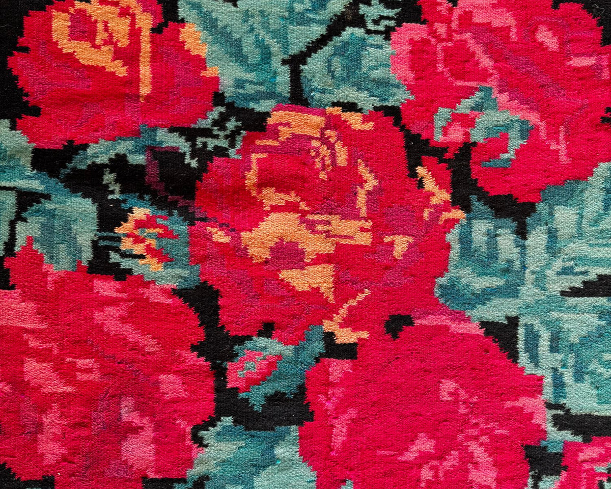 Old Black Floral Bessarabian Wool Rug, 345x187 cm, view 5