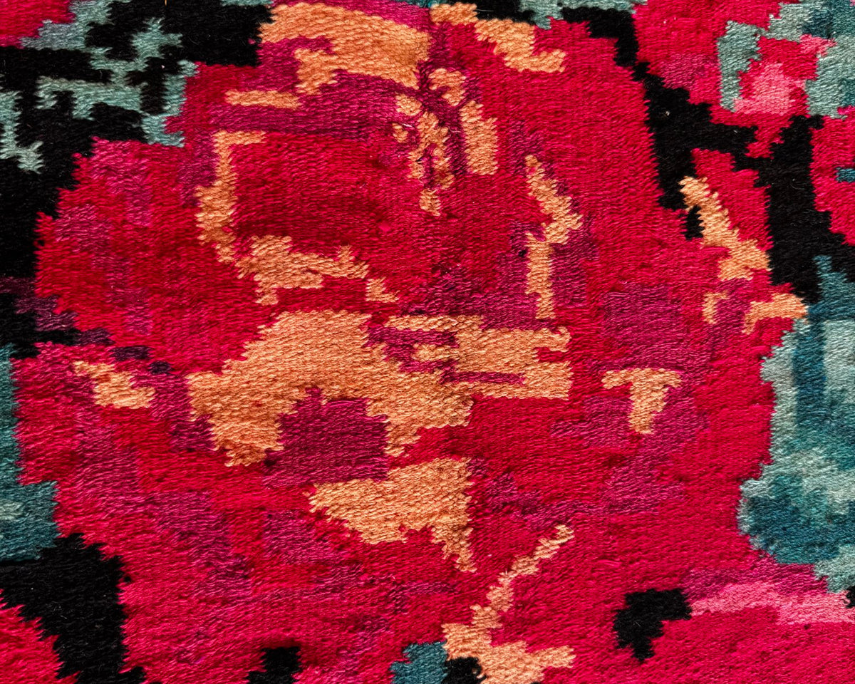 Old Black Floral Bessarabian Wool Rug, 345x187 cm, view 6