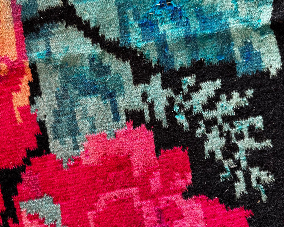 Old Black Floral Bessarabian Wool Rug, 345x187 cm, view 7