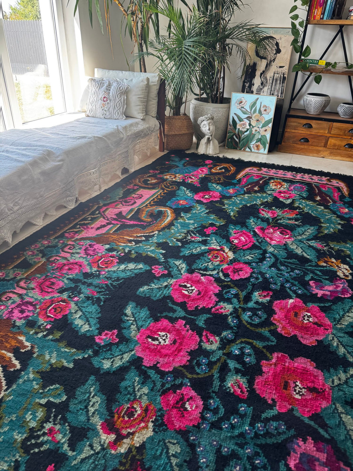 Old Floral Bessarabian Wool Rug, 390x238 cm, view 3
