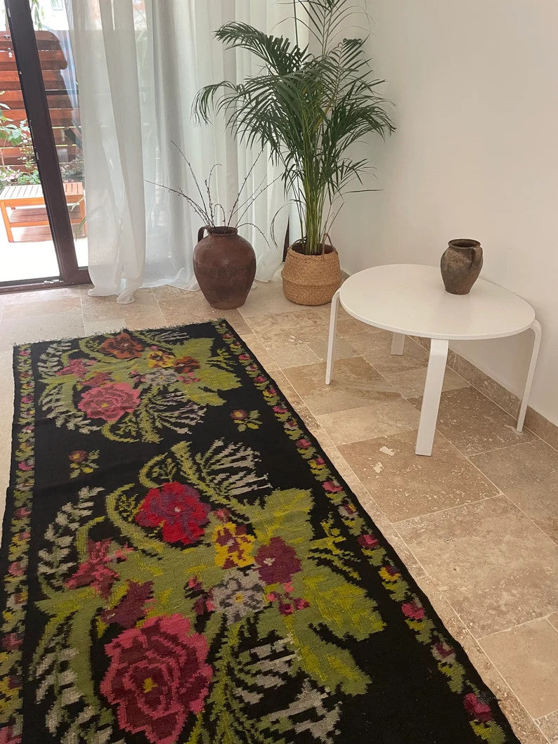 Old Floral Bessarabian Wool Runner Rug, 226x106 cm, view 4