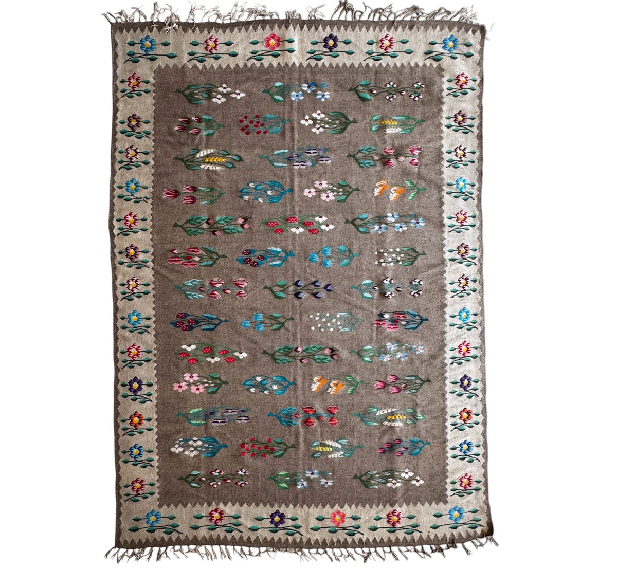Old Gray Floral Oltenian Wool Rug, 265x170 cm