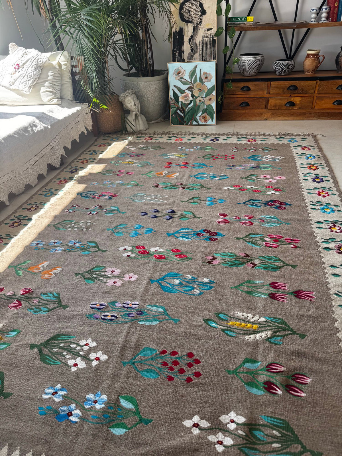 Old Gray Floral Oltenian Wool Rug, 265x170 cm, view 14