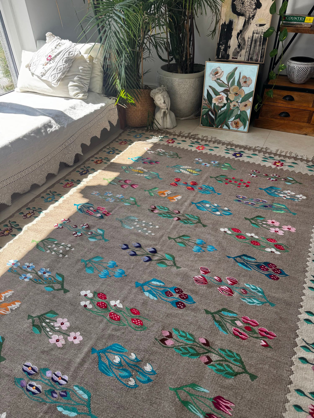 Old Gray Floral Oltenian Wool Rug, 265x170 cm, view 4