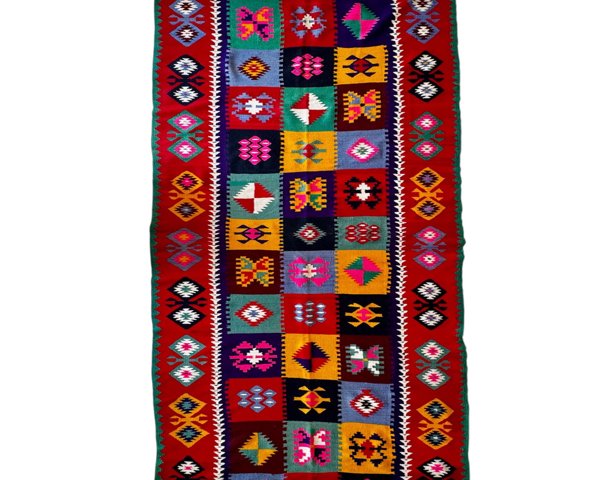 Old Geometric Romanian Kilim Runner, 345x147 cm
