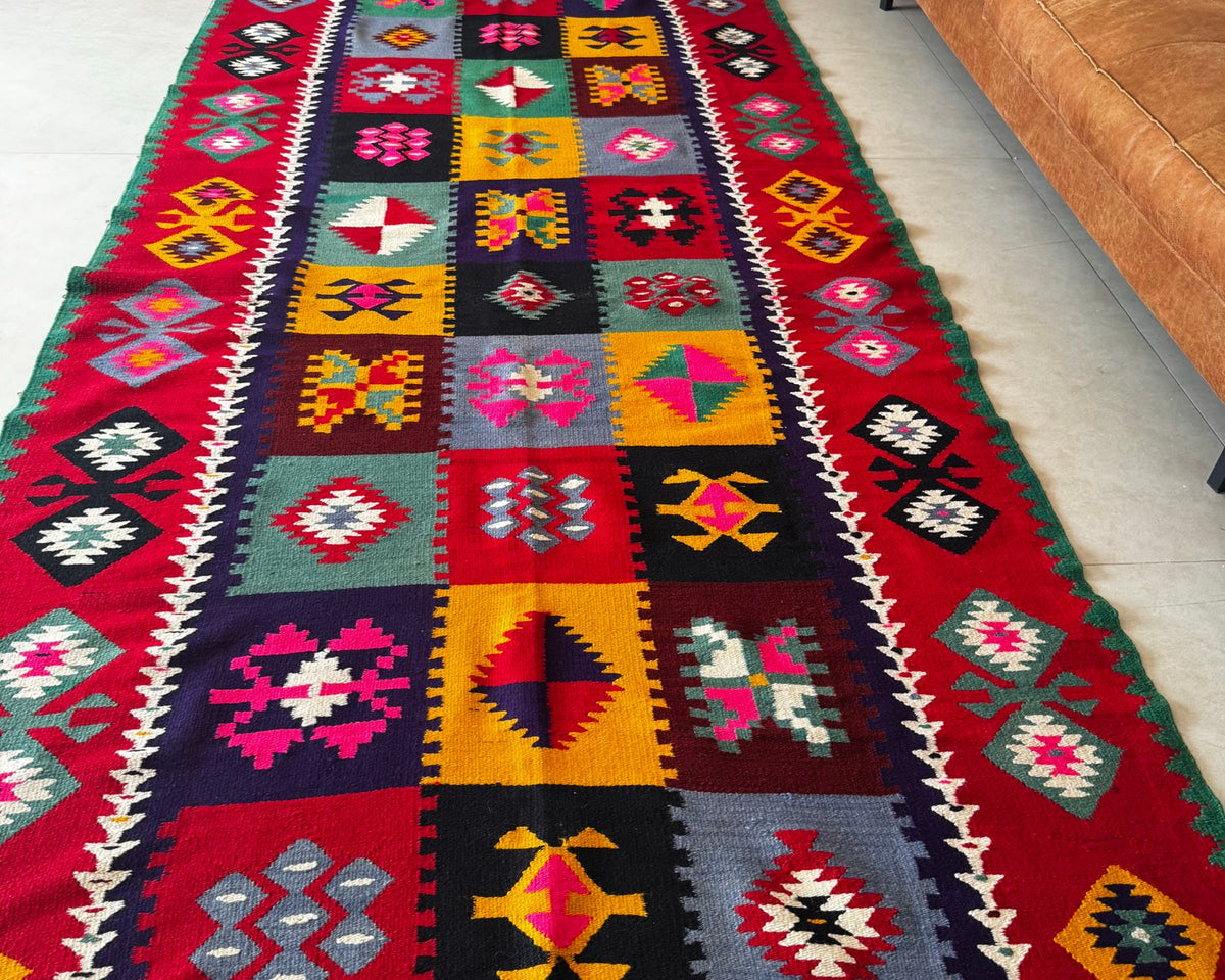 Old Geometric Romanian Kilim Runner, 345x147 cm, view 14
