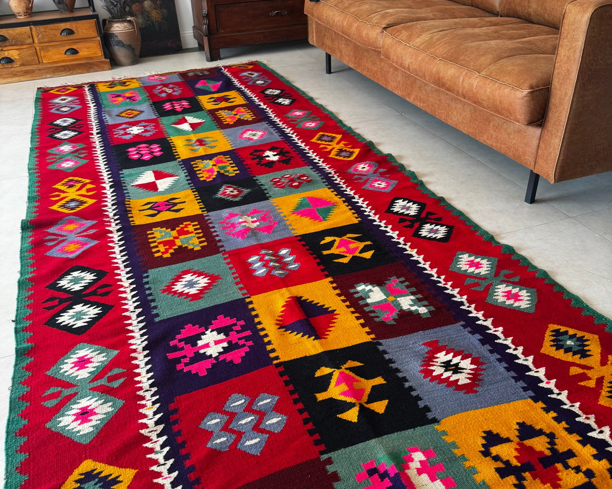 Old Geometric Romanian Kilim Runner, 345x147 cm, view 2