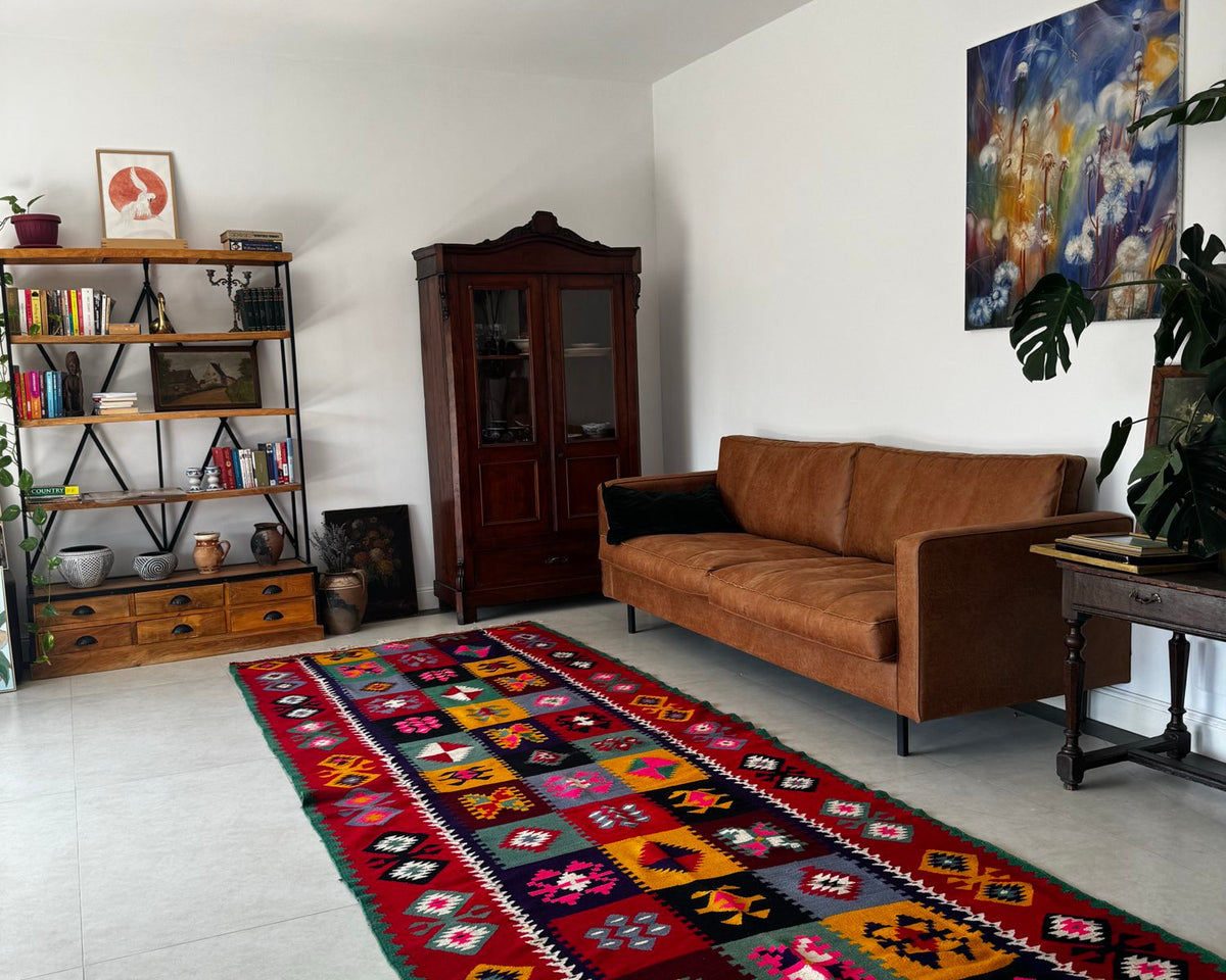 Old Geometric Romanian Kilim Runner, 345x147 cm, view 4
