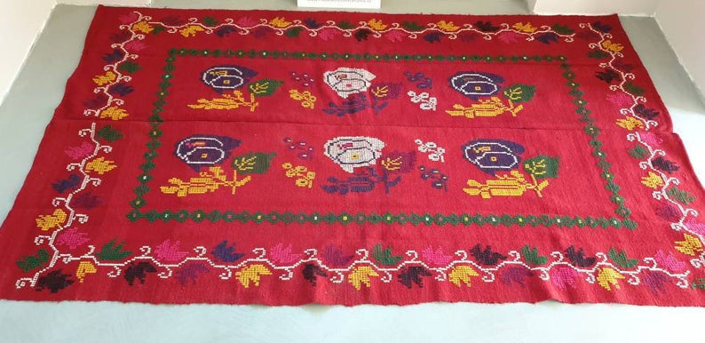 Old Red Romanian Wool Cerga Bedspread, 220x150 cm, view 8