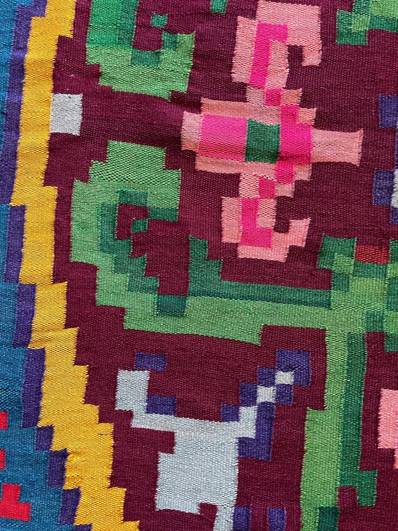 Old Blue & Black Floral Romanian Wool Rug, 187x155 cm, view 5