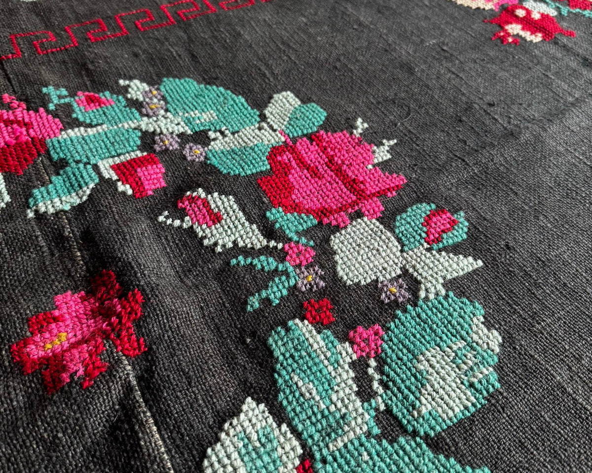 Old Gray Floral Romanian Wool Rug, 205x125 cm, view 11