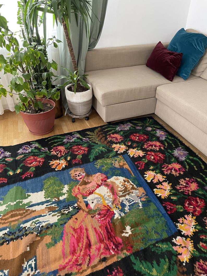 Old Floral Romanian Wool Rug, 315x185 cm, view 9