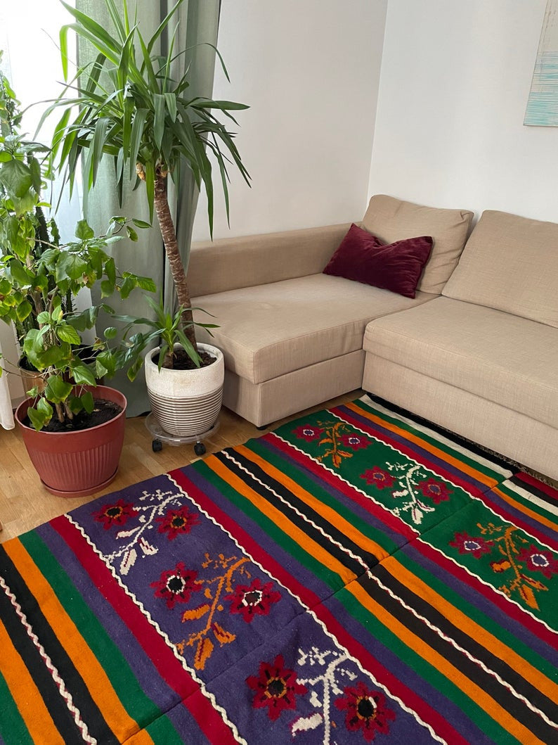 Vintage Floral Oltenian Wool Rug, 353x157 cm, view 2