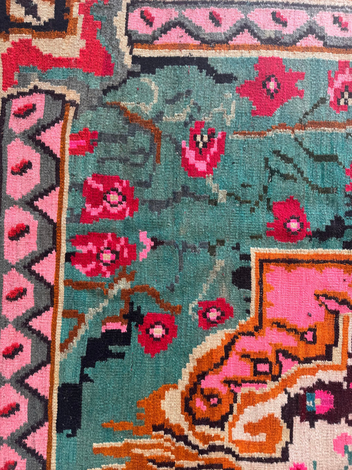 Vintage Turquoise Floral Bessarabian Wool Rug, 280x180 cm, view 10