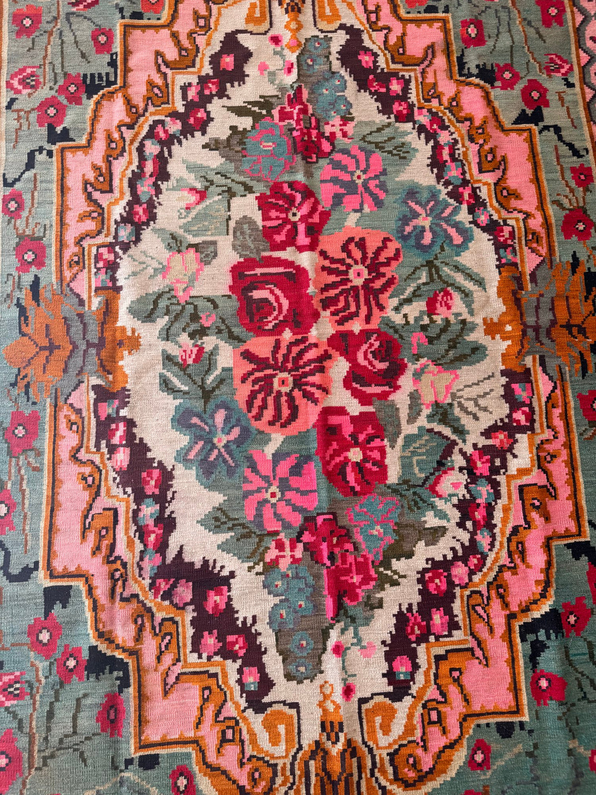 Vintage Turquoise Floral Bessarabian Wool Rug, 280x180 cm, view 13