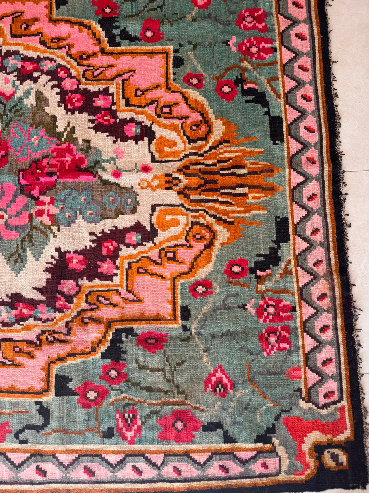 Vintage Turquoise Floral Bessarabian Wool Rug, 280x180 cm, view 14