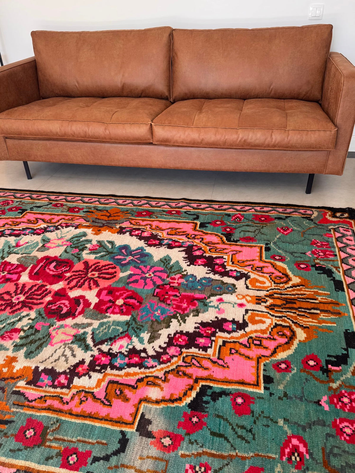 Vintage Turquoise Floral Bessarabian Wool Rug, 280x180 cm, view 15