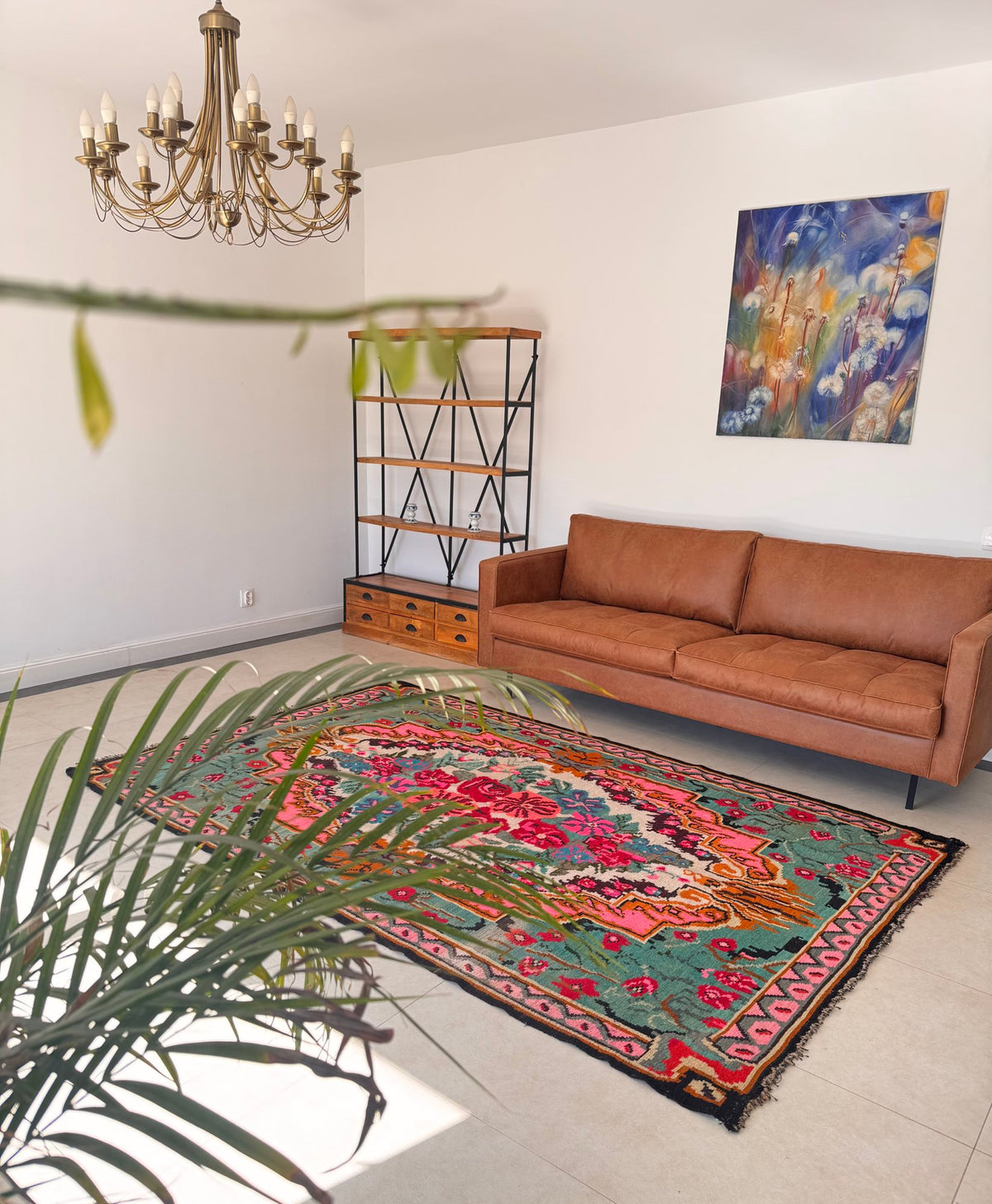Vintage Turquoise Floral Bessarabian Wool Rug, 280x180 cm, view 5