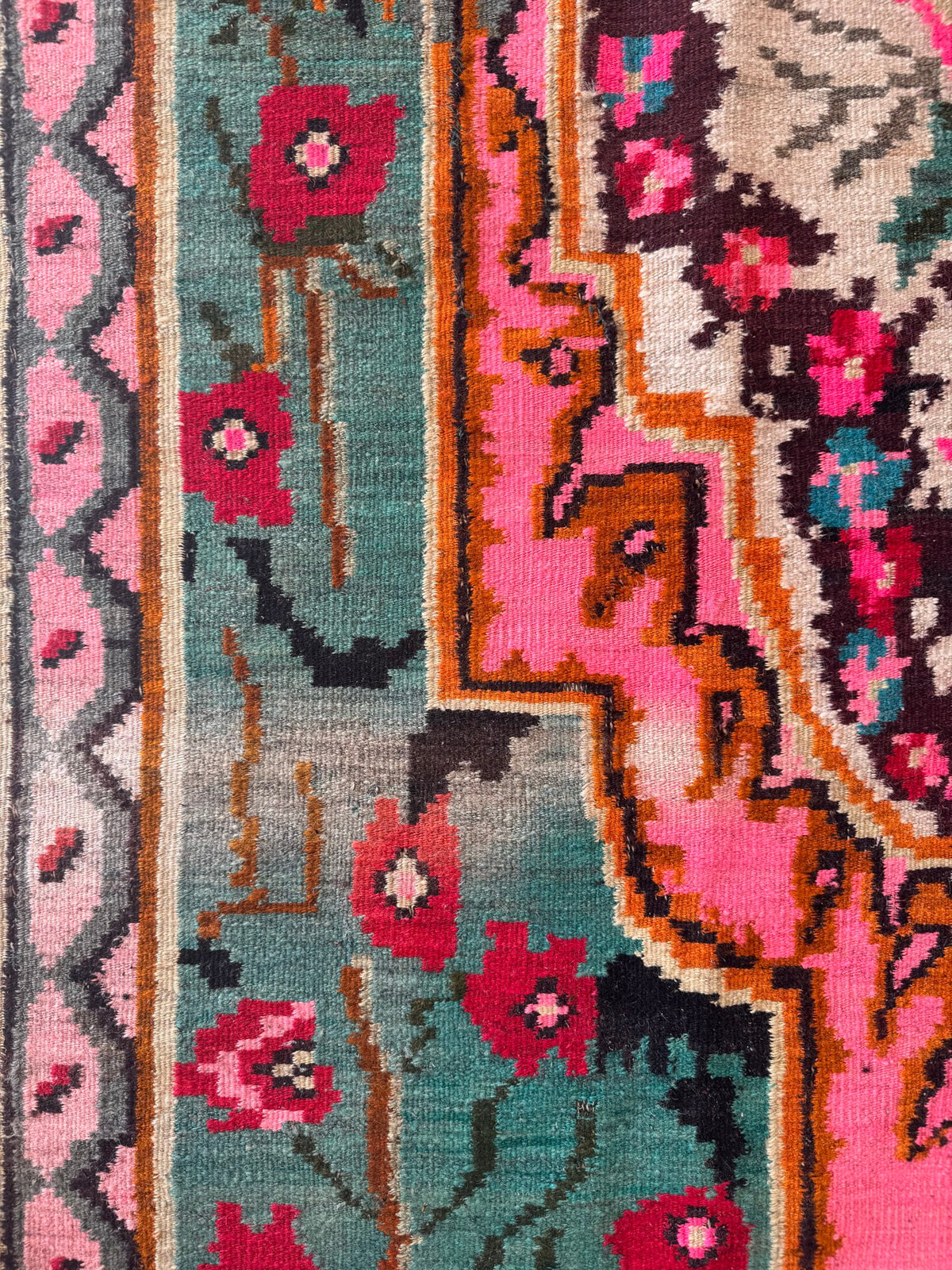 Vintage Turquoise Floral Bessarabian Wool Rug, 280x180 cm, view 6
