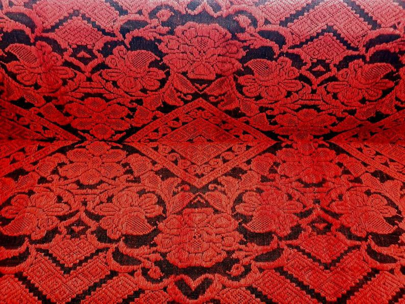 Red & Black Wool and Cotton Bed or Sofa Cover, 190x155 cm, view 4