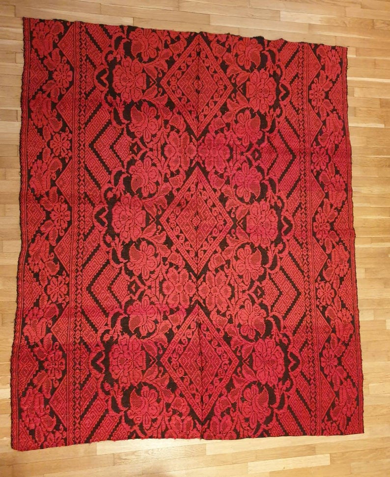 Red & Black Wool and Cotton Bed or Sofa Cover, 190x155 cm, view 8