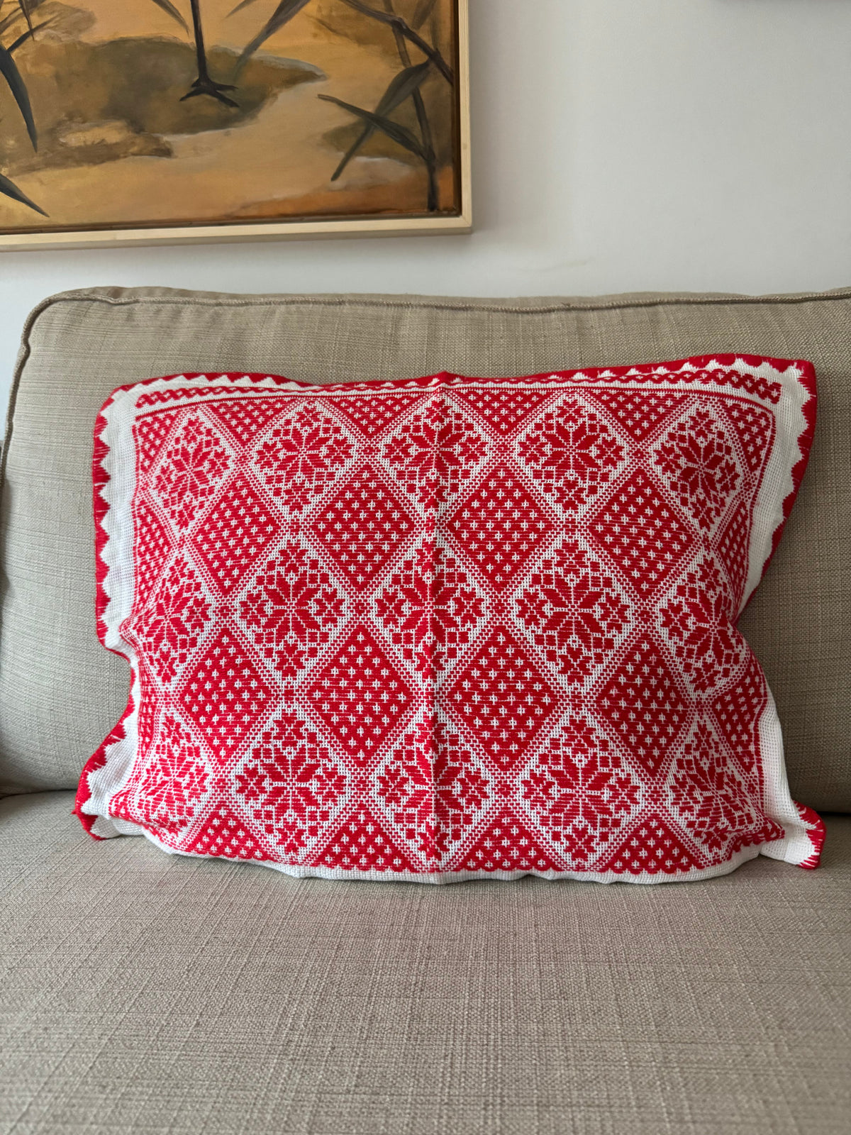 Red & White Embroidered Romanian Pillow Case, 55x43 cm, view 5