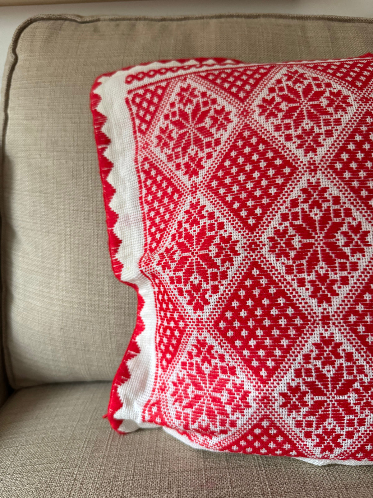 Red & White Embroidered Romanian Pillow Case, 55x43 cm, view 8
