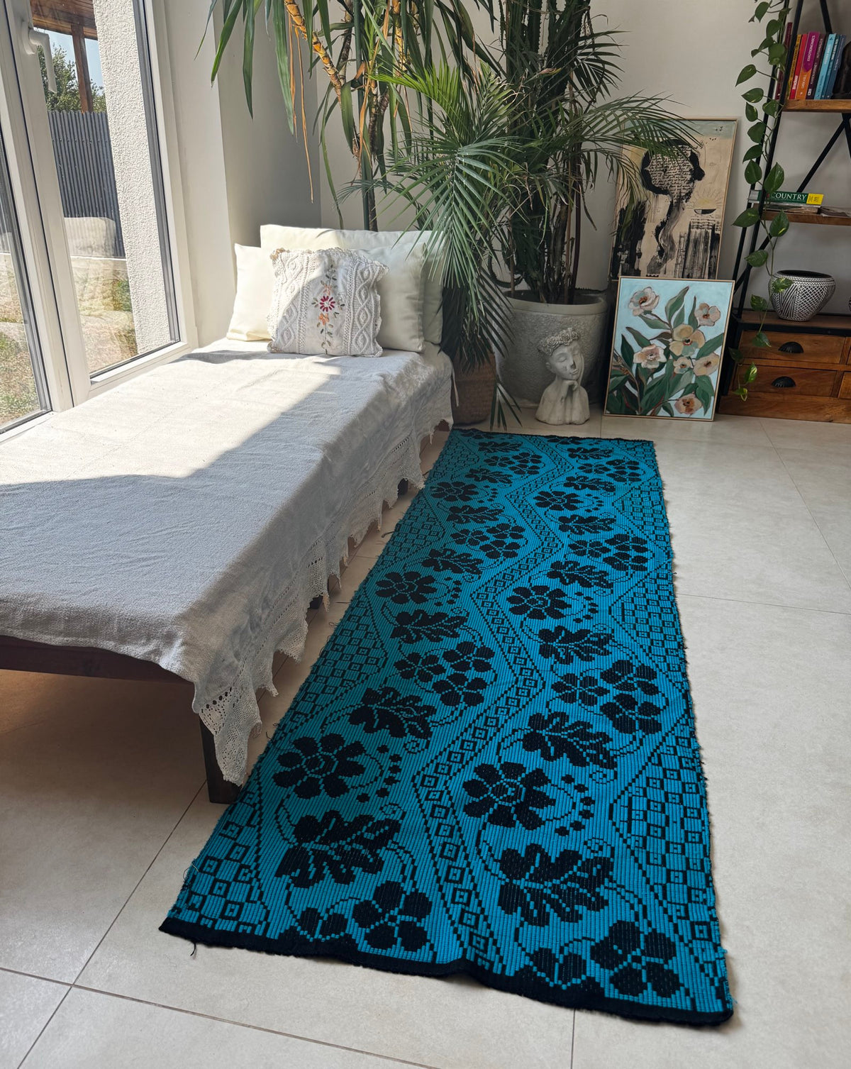 Handwoven Black Floral Romanian Runner Rug, 220x70 cm, view 15