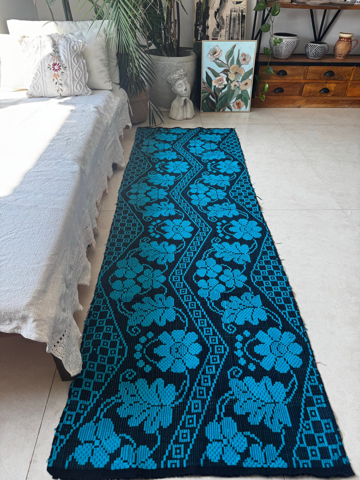 Handwoven Black Floral Romanian Runner Rug, 220x70 cm, view 2