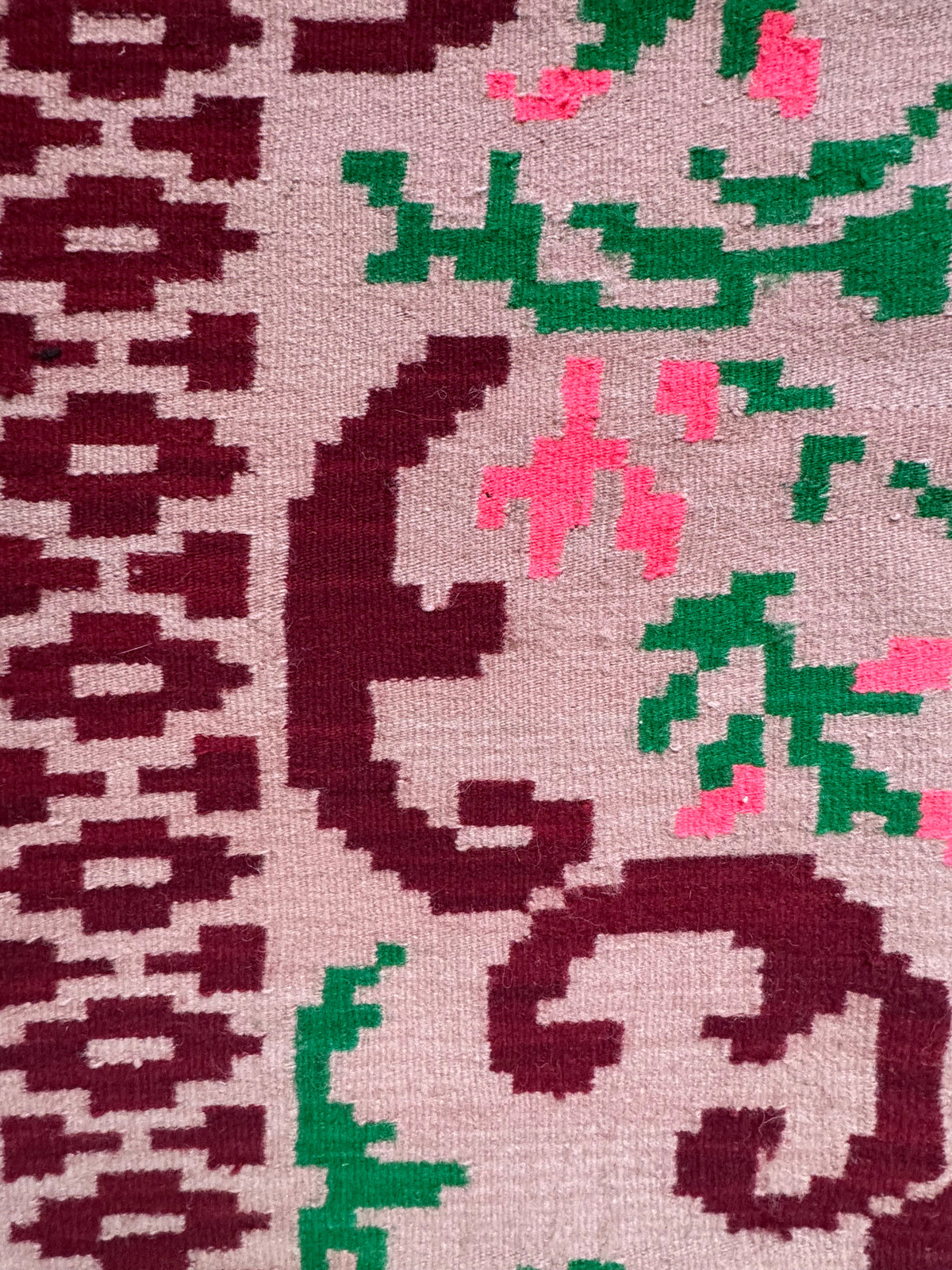 Vintage Beige Geometric Romanian Wool Rug, 185x148 cm, view 5