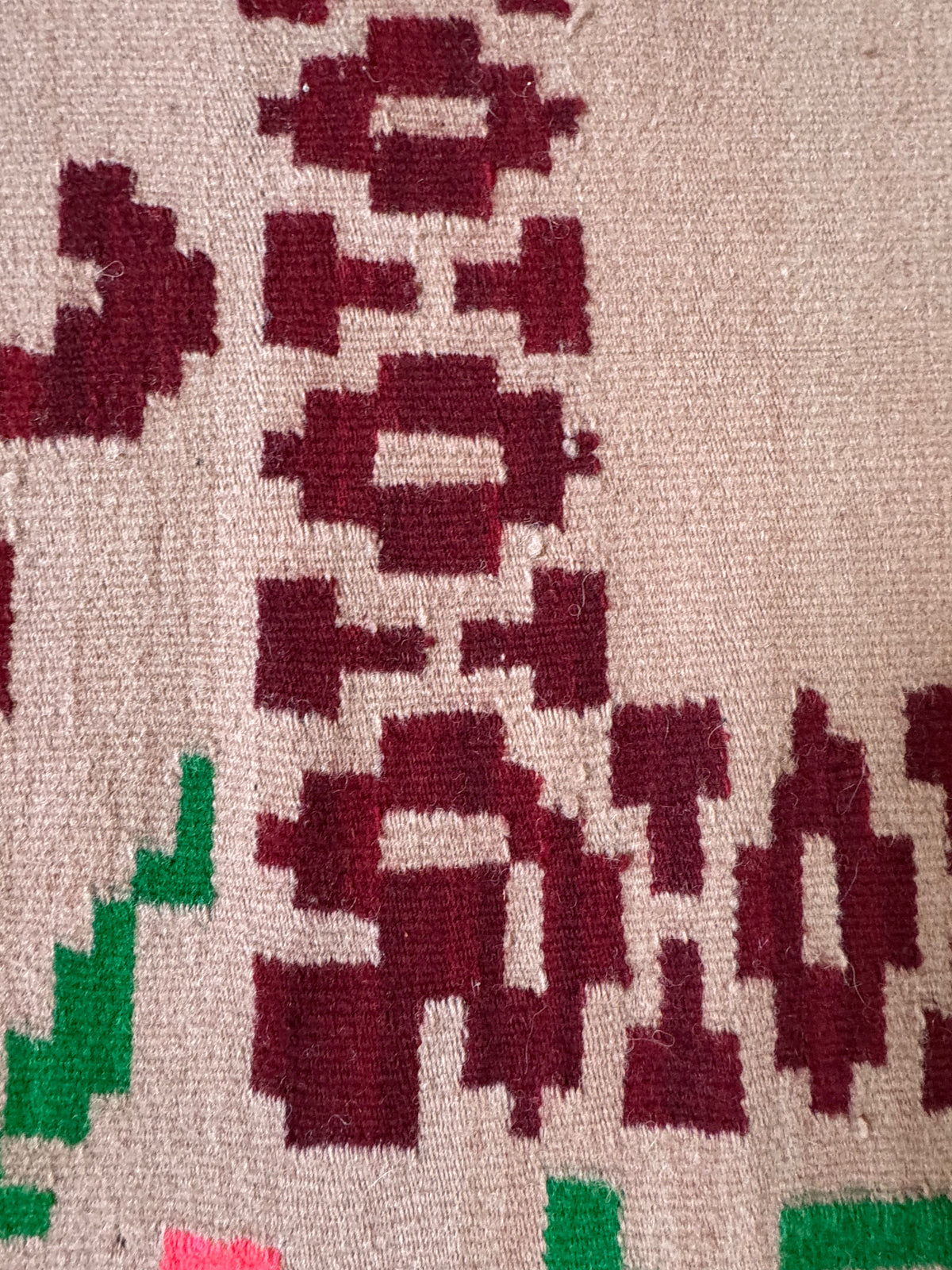 Vintage Beige Geometric Romanian Wool Rug, 185x148 cm, view 8
