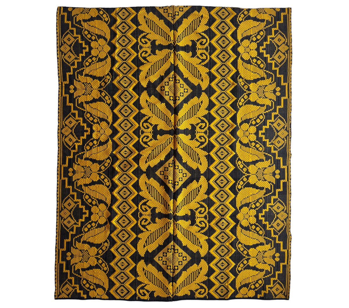 Handwoven Mustard & Black Floral Romanian Rug, 175x140 cm