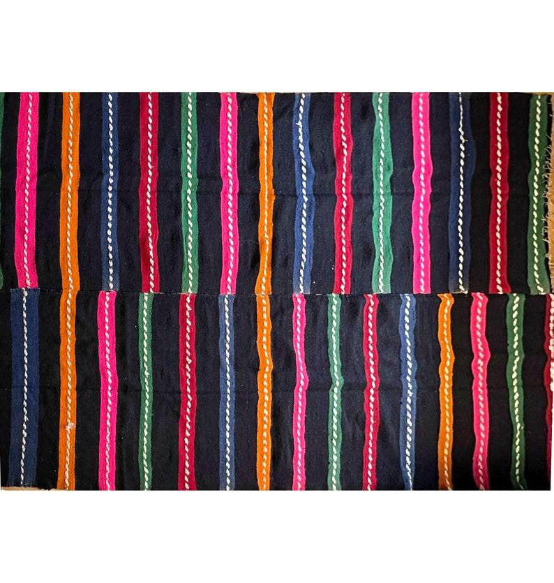 Vintage Black Striped Romanian Wool Rug, 208x152 cm, view 2