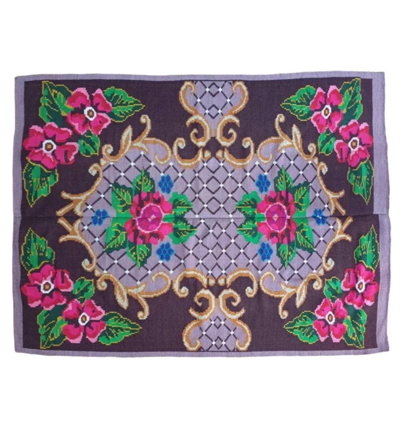 Handwoven Lavender Floral Romanian Wool Rug, 186x146 cm