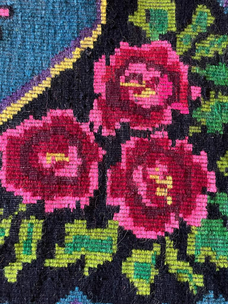 Handwoven Green Floral Romanian Wool Rug, 220x160 cm, view 9