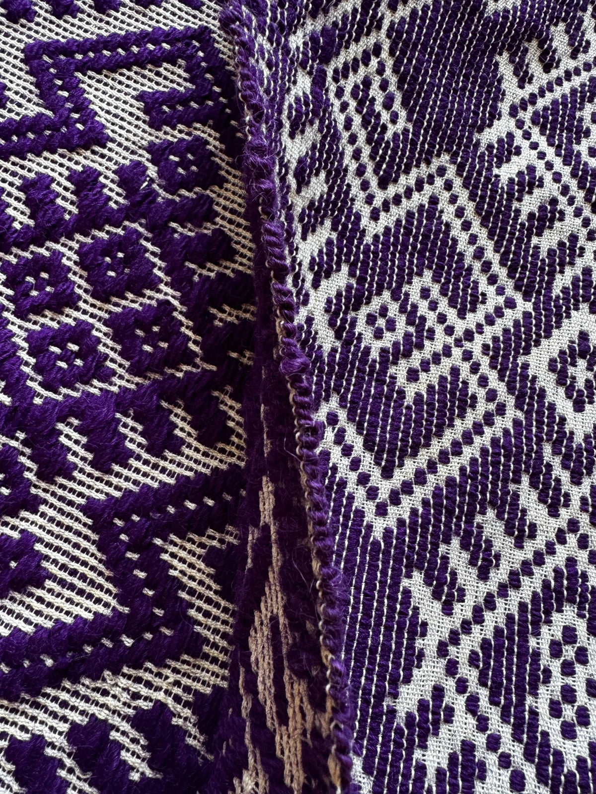 Handwoven Purple Geometric Romanian Wool Rug, 190x135 cm, view 10