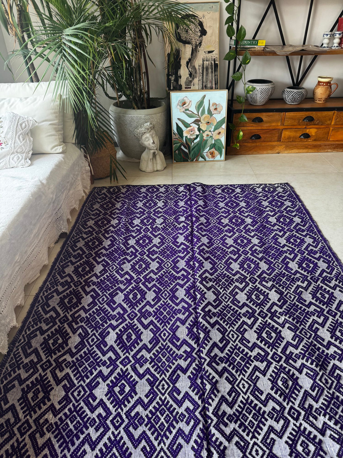 Handwoven Purple Geometric Romanian Wool Rug, 190x135 cm, view 2