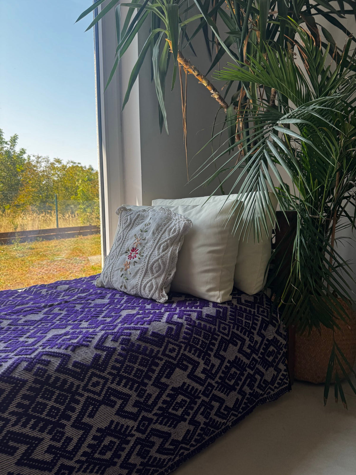 Handwoven Purple Geometric Romanian Wool Rug, 190x135 cm, view 5