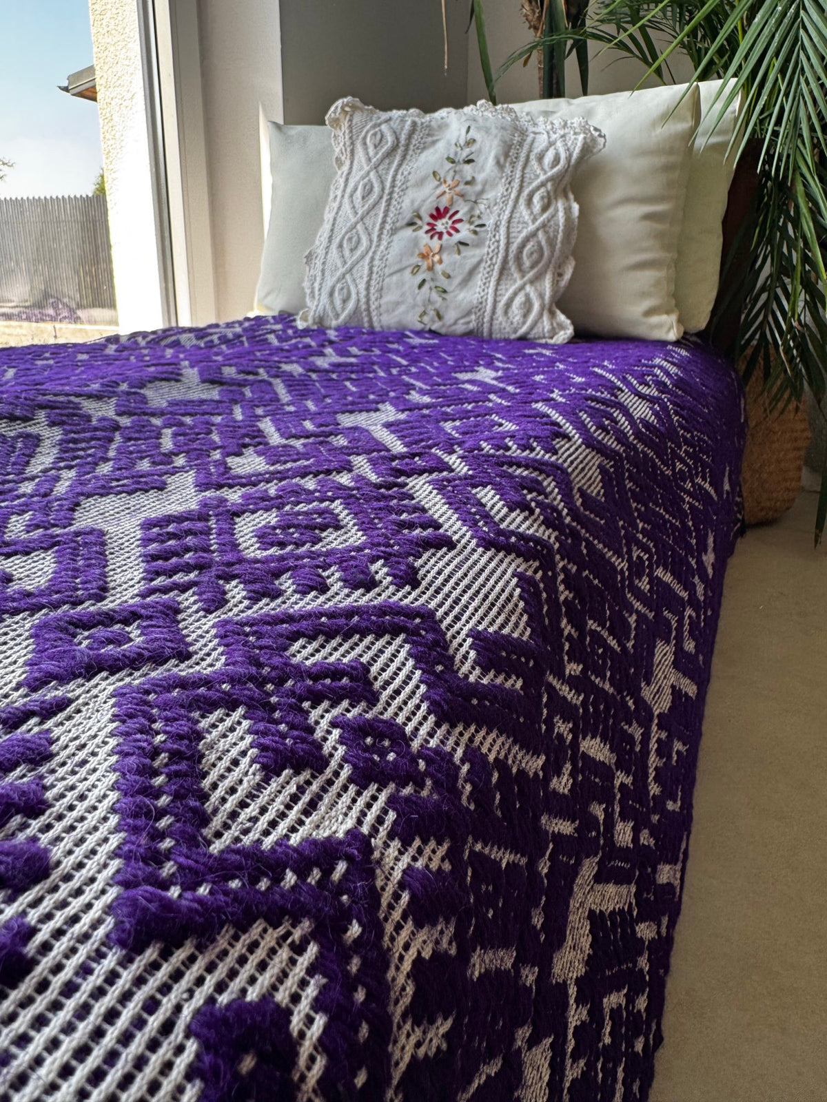 Handwoven Purple Geometric Romanian Wool Rug, 190x135 cm, view 6